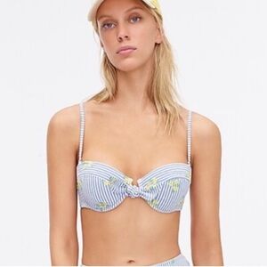 J.Crew Seersucker embroidered 3 in 1 bikini top and bottom NWT